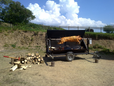 Our hog roasting machine in North Devon